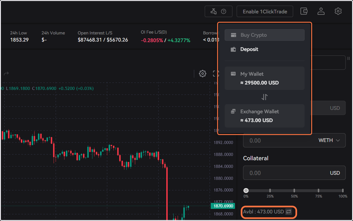 Transfer fund to your Exchange Wallet to get started