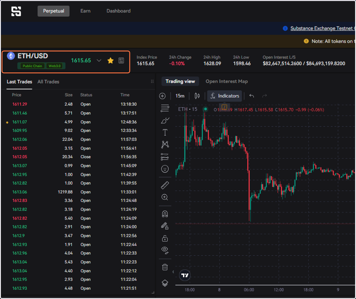 Click on the arrow to select trading pairs