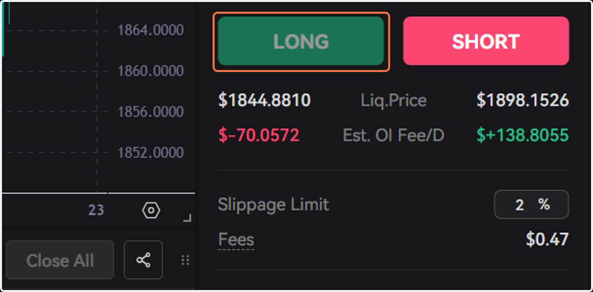 For example, click on LONG to open a long position