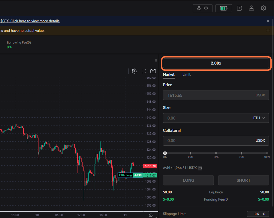 Click on Leverage to select your leverage. Leverage enables you to open a position worth much more than the money you pay