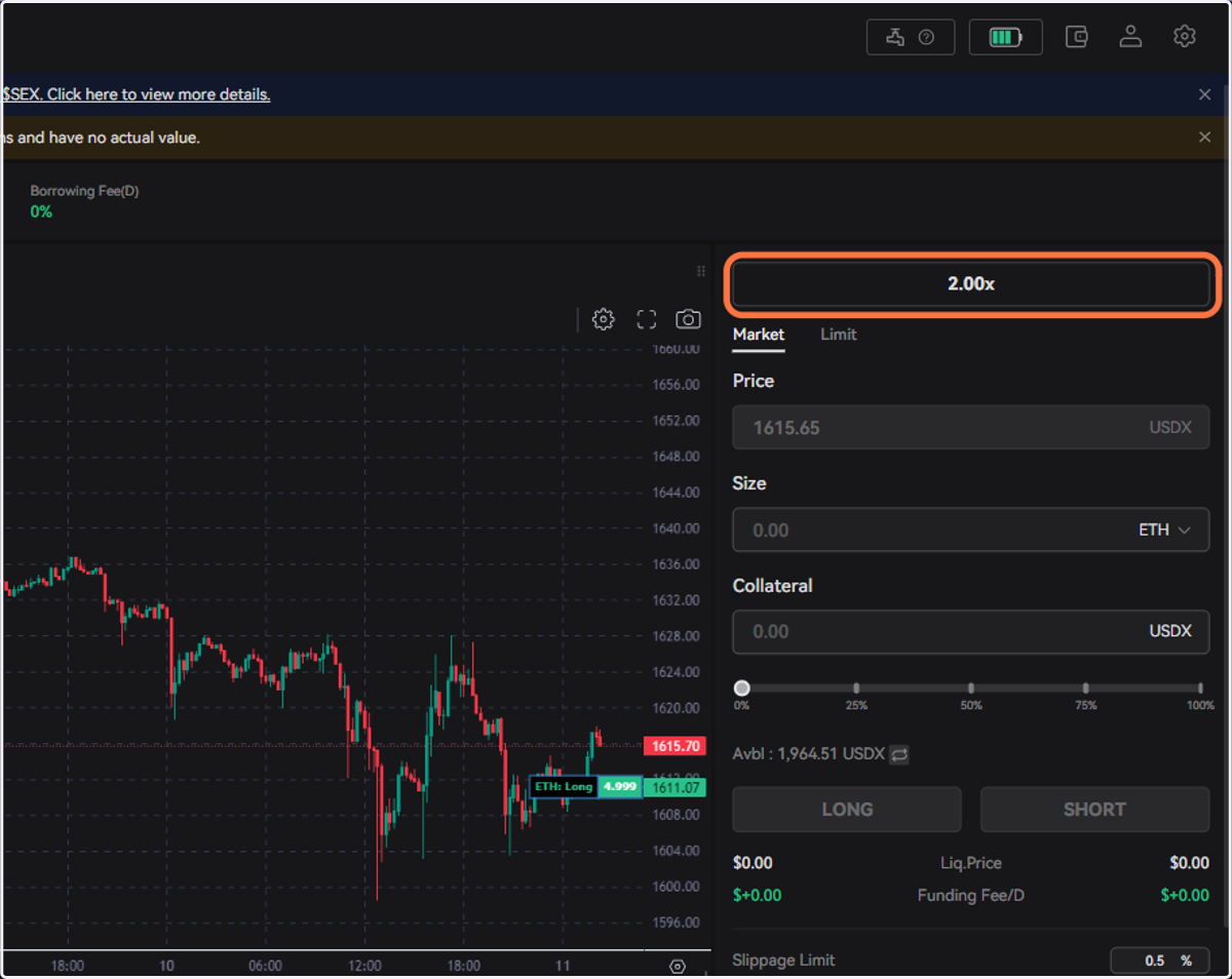 Click on Leverage to select your leverage. Leverage enables you to open a position worth much more than the money you pay
