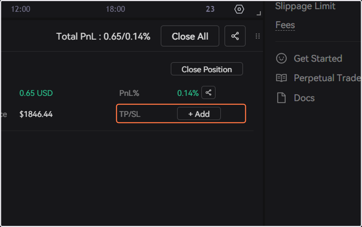 Click on TP/SL to set stop loss/take profit levels