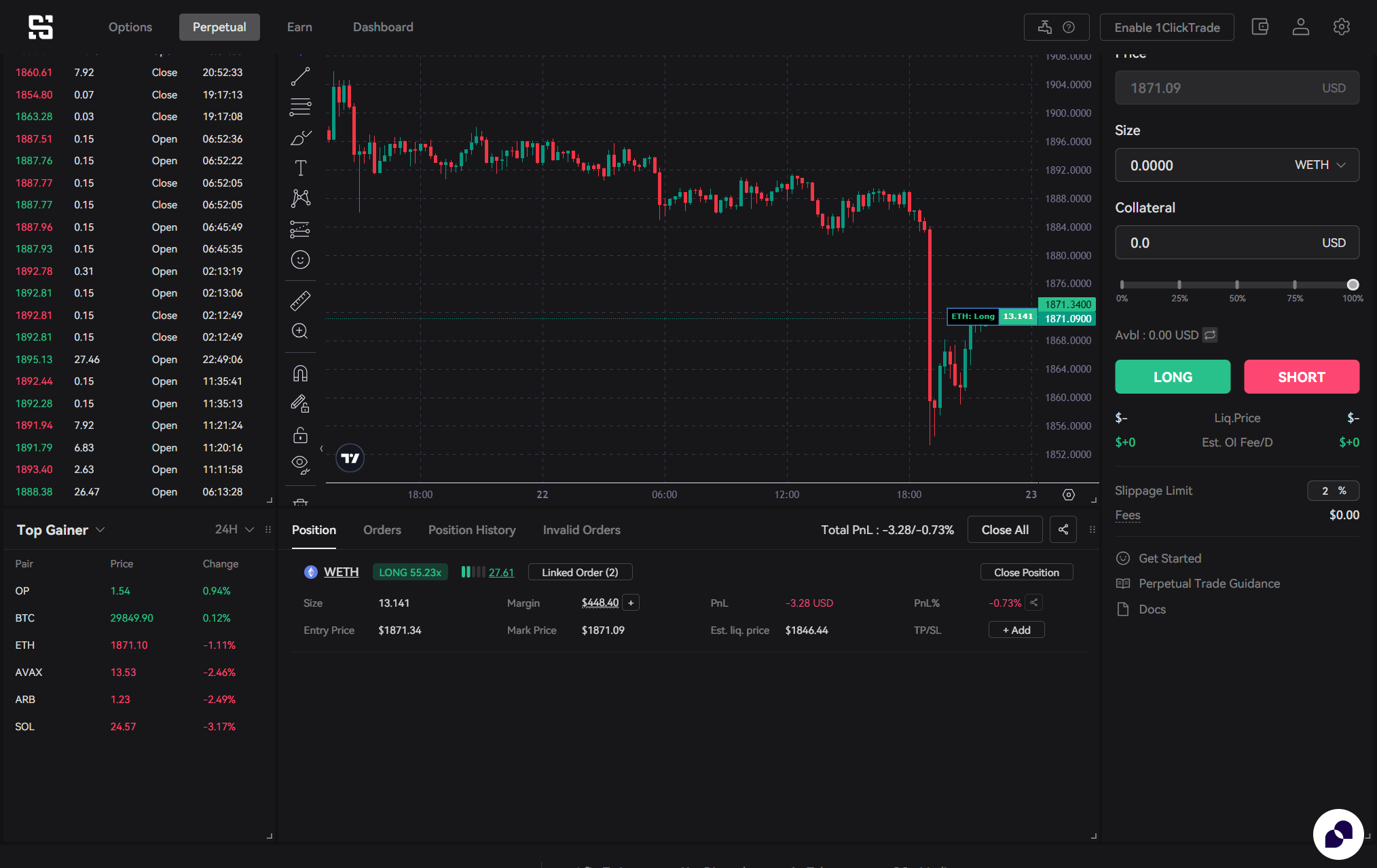 Click on the share button next to PnL% to share your profit and loss