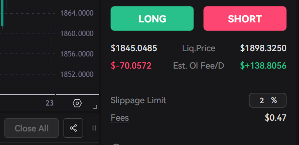 Select "Long" or "Short" to open a position.