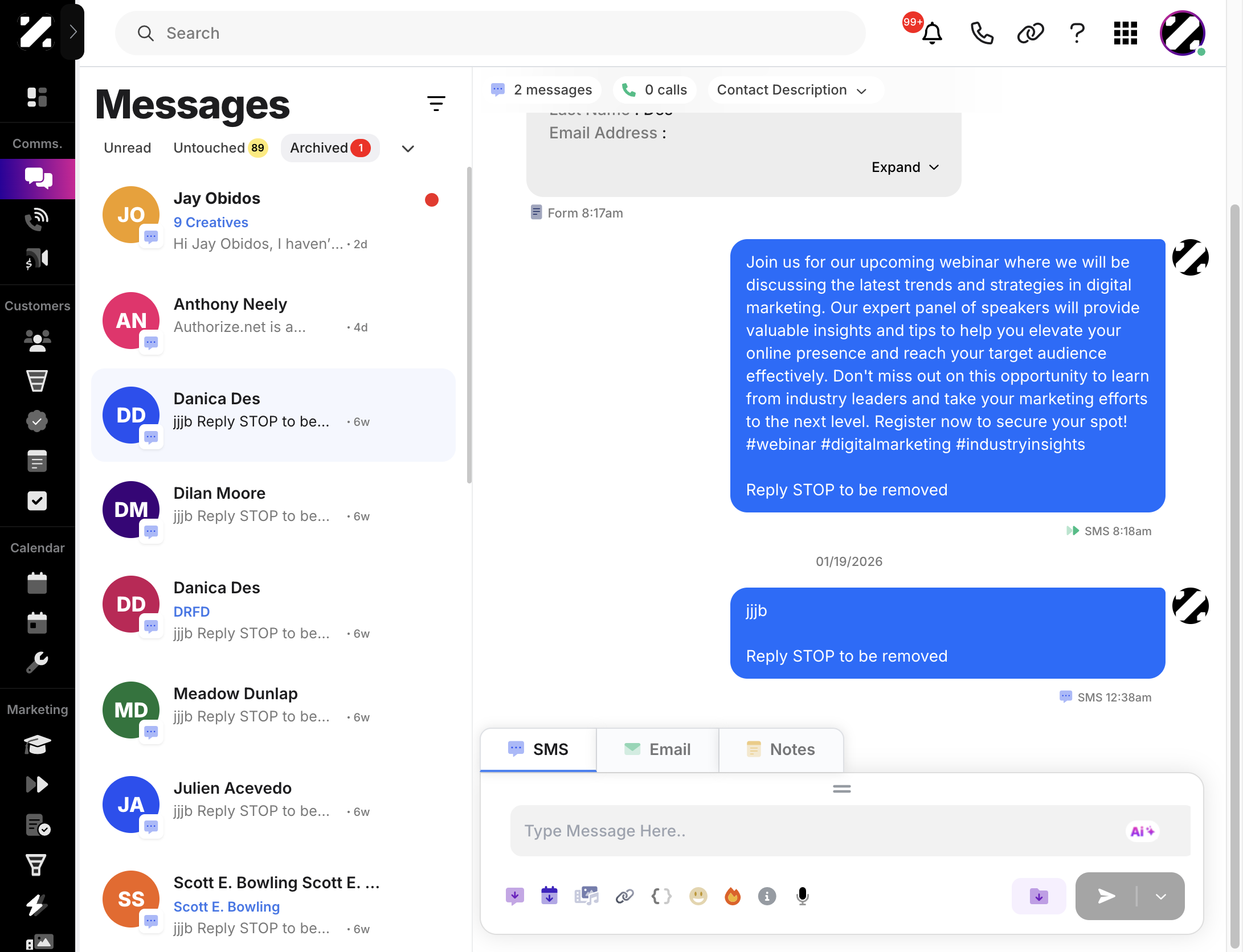 then click on the Archived button to filter all archived messages.