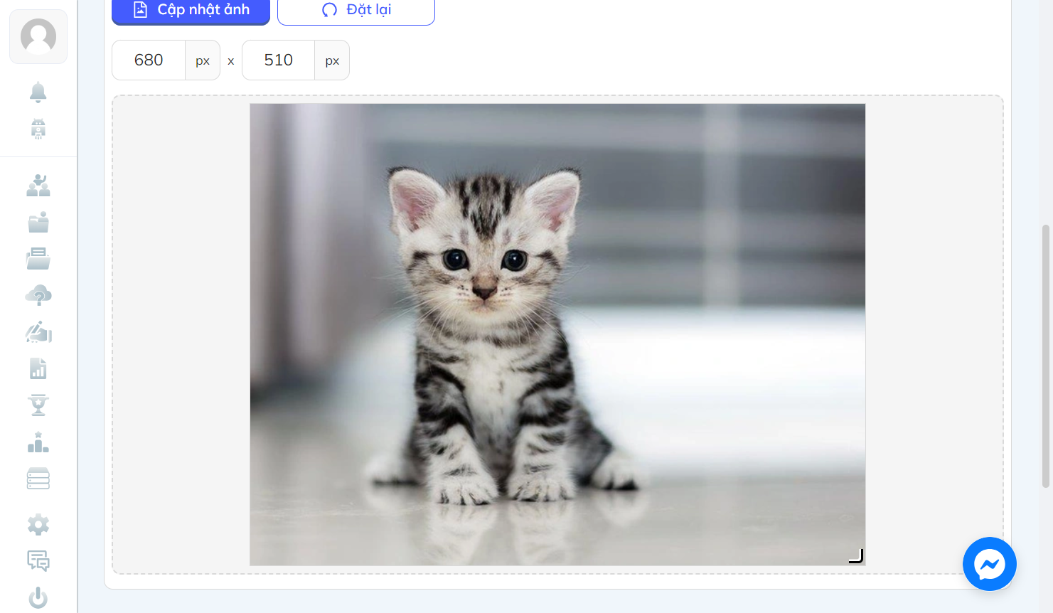 Cập nhật kích thước hình