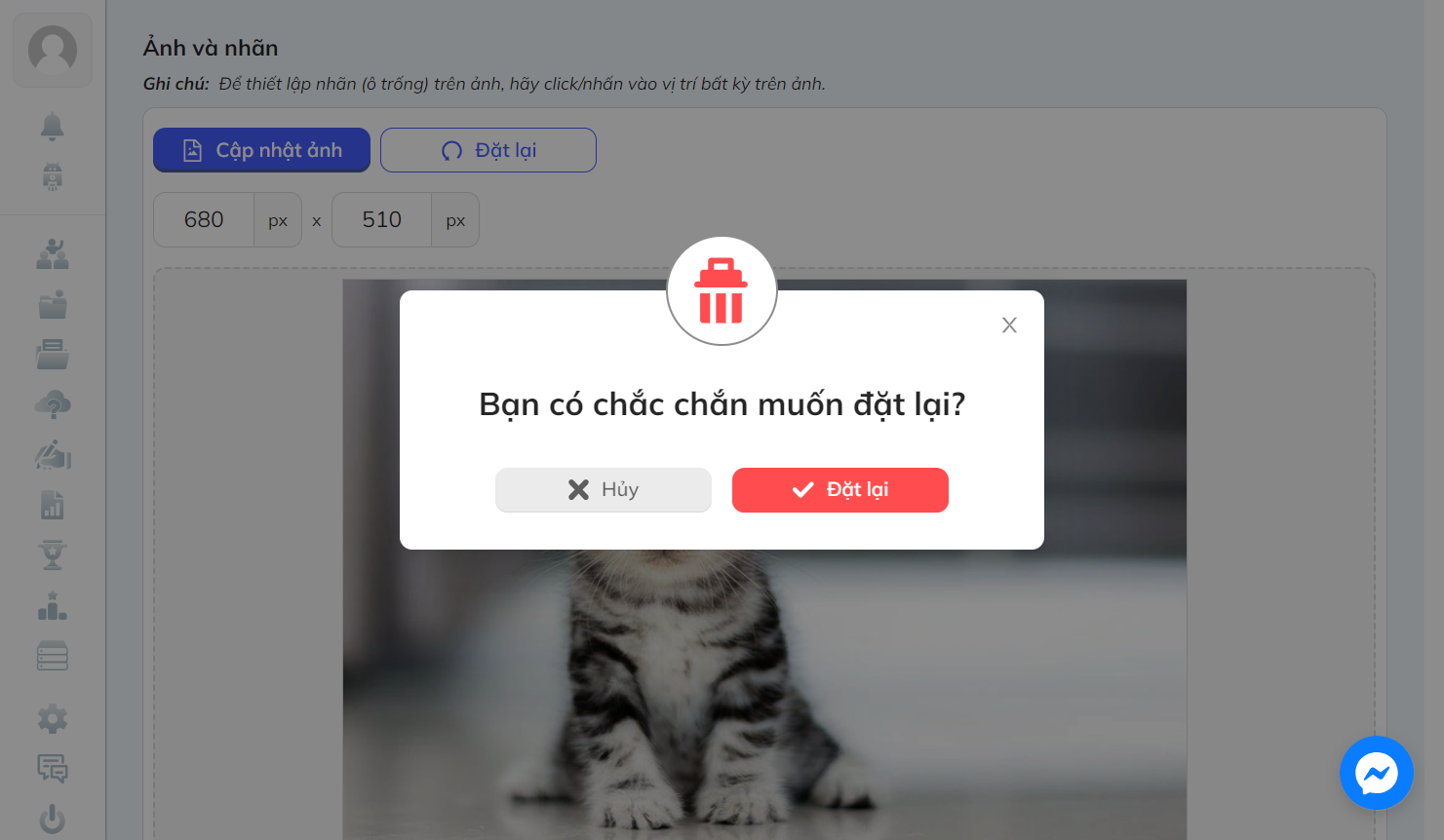 Khung nhắc nhở bạn có chắc chắn muốn đặt lại ảnh không