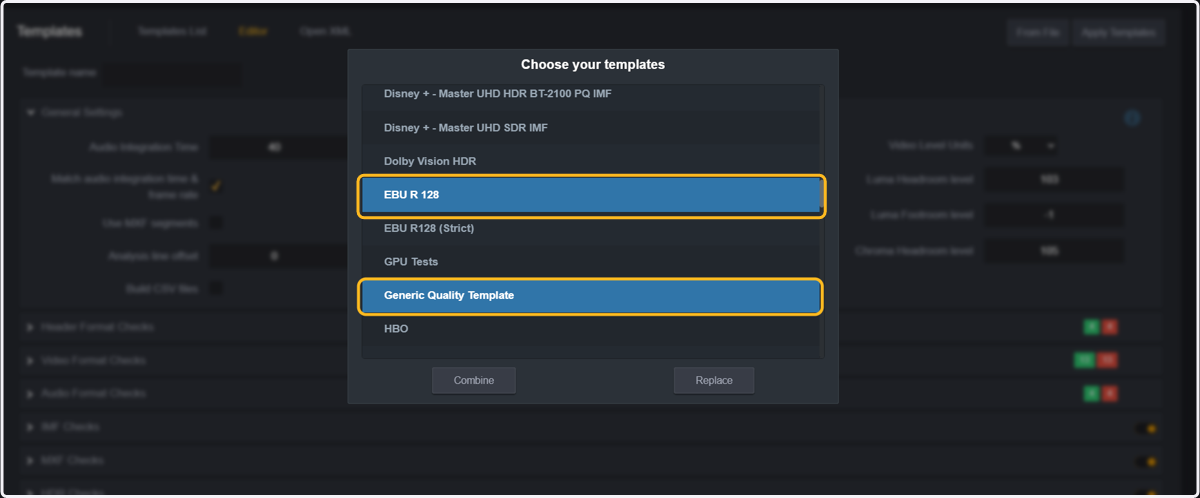 Select one or more templates from the list of premade templates.