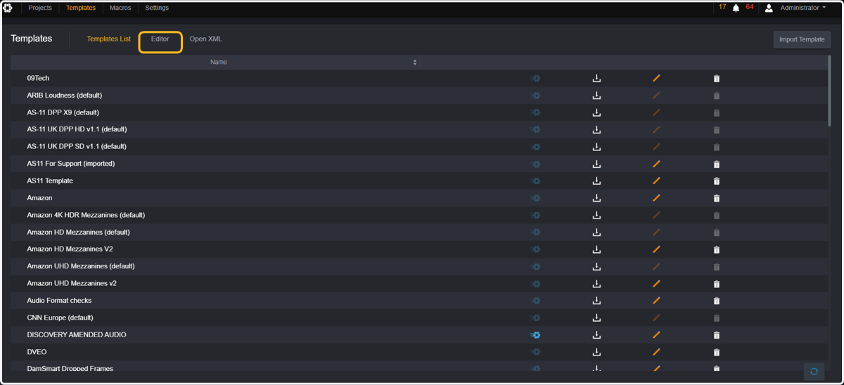 Click on Editor. A page with all the analysis parameters will be displayed.