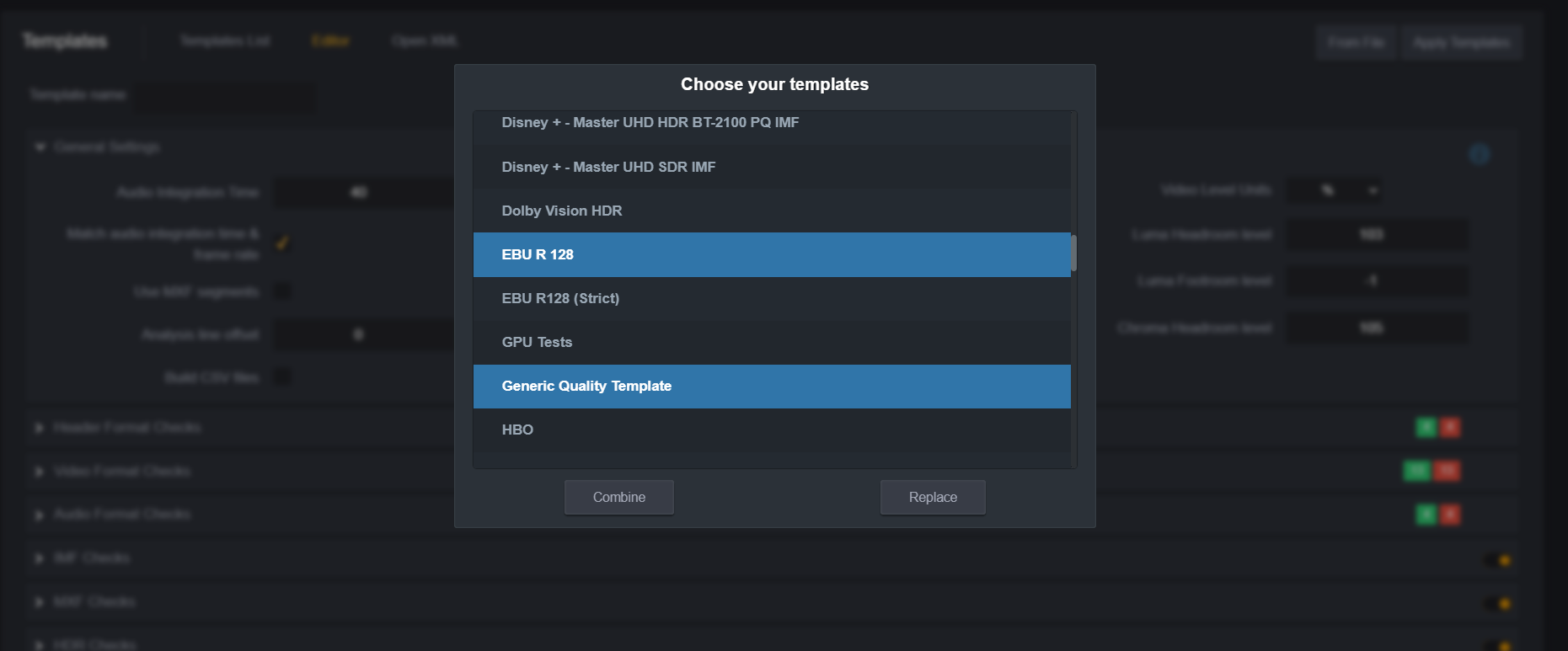 When you select the templates you want to combine, click on combine.