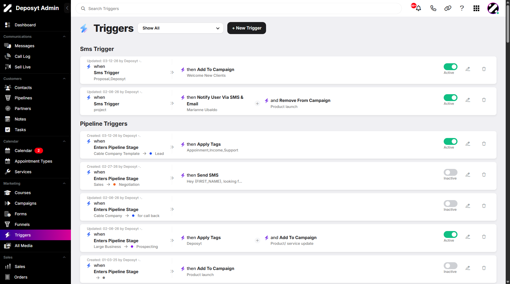 Step 2: You will then be navigated to the Triggers tab.