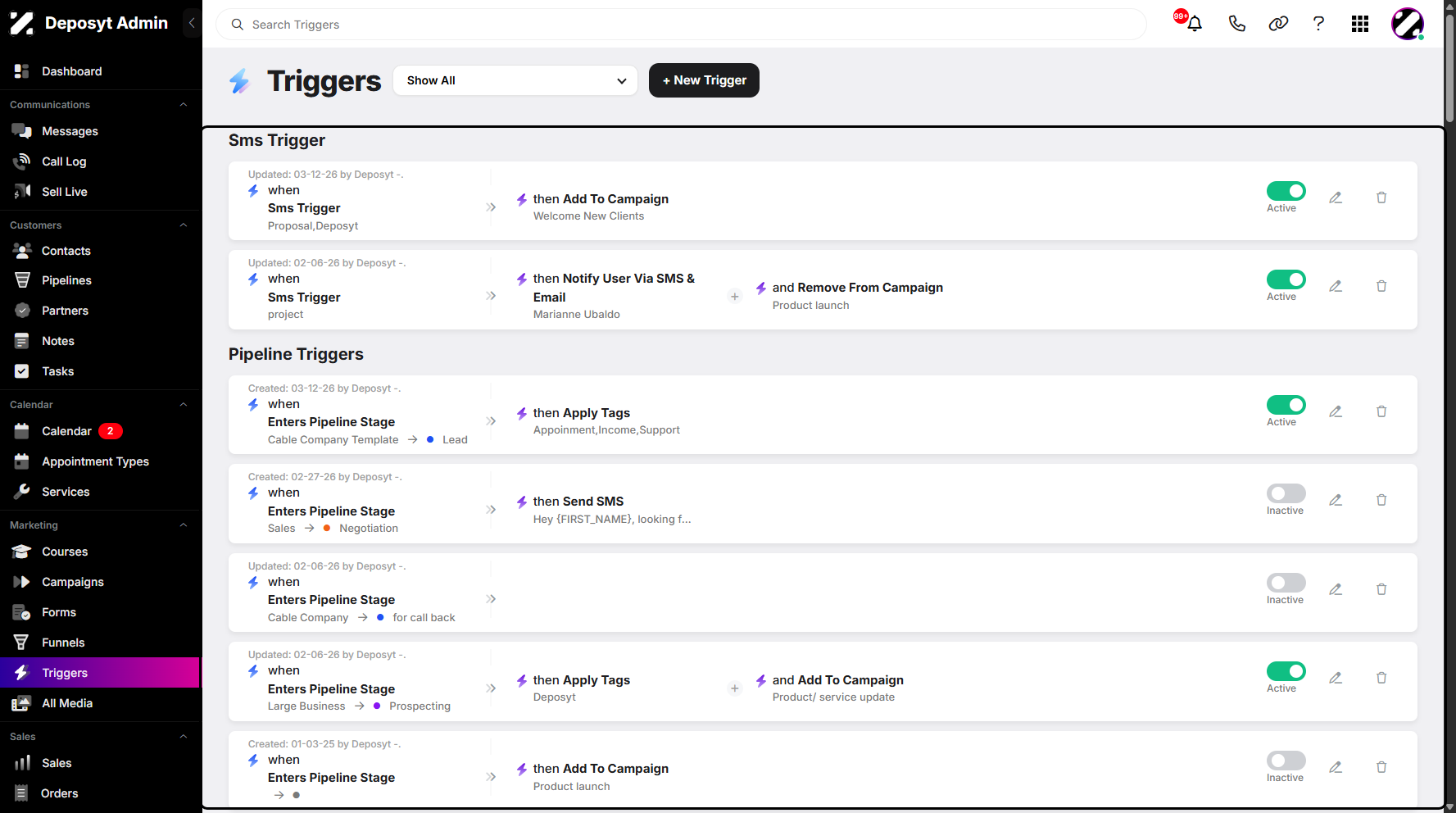 Step 2: You will then be navigated to the Triggers tab.