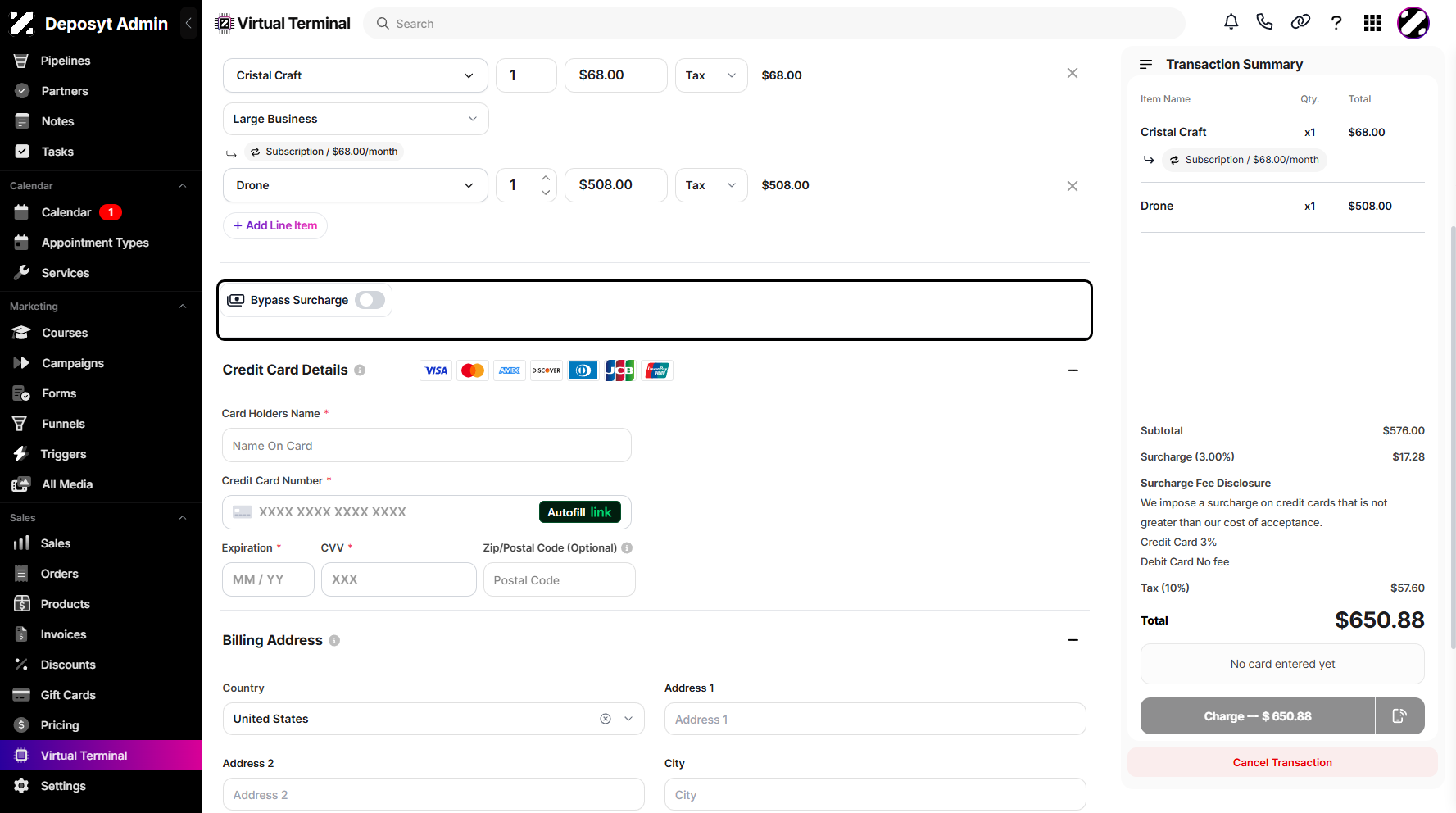 Step 5: You can toggle the switch on or off to display the surcharge details as needed.