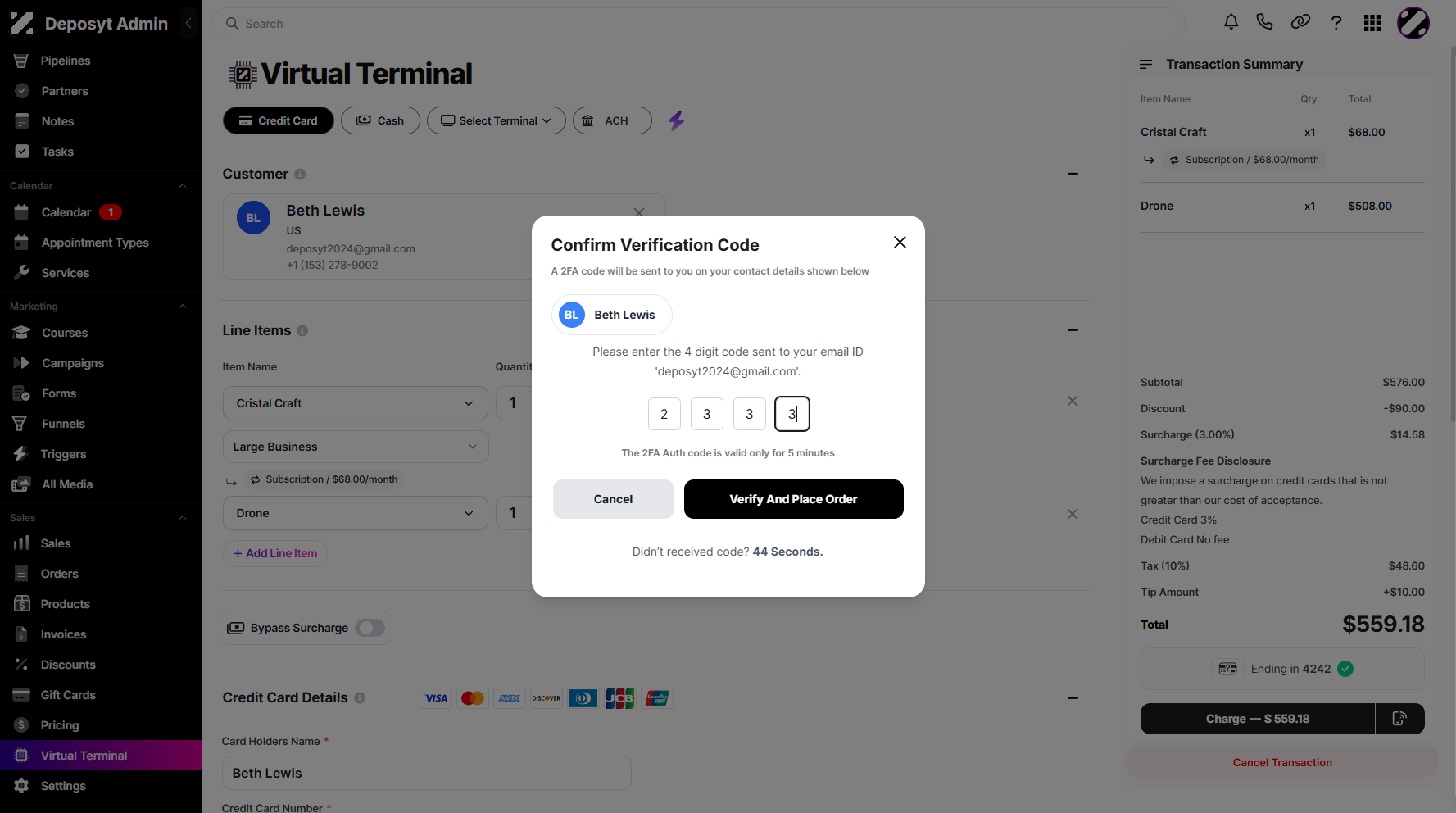 Step 11: Once selected, the code will be sent to your chosen option. Copy and paste it into the 2FA verification field.