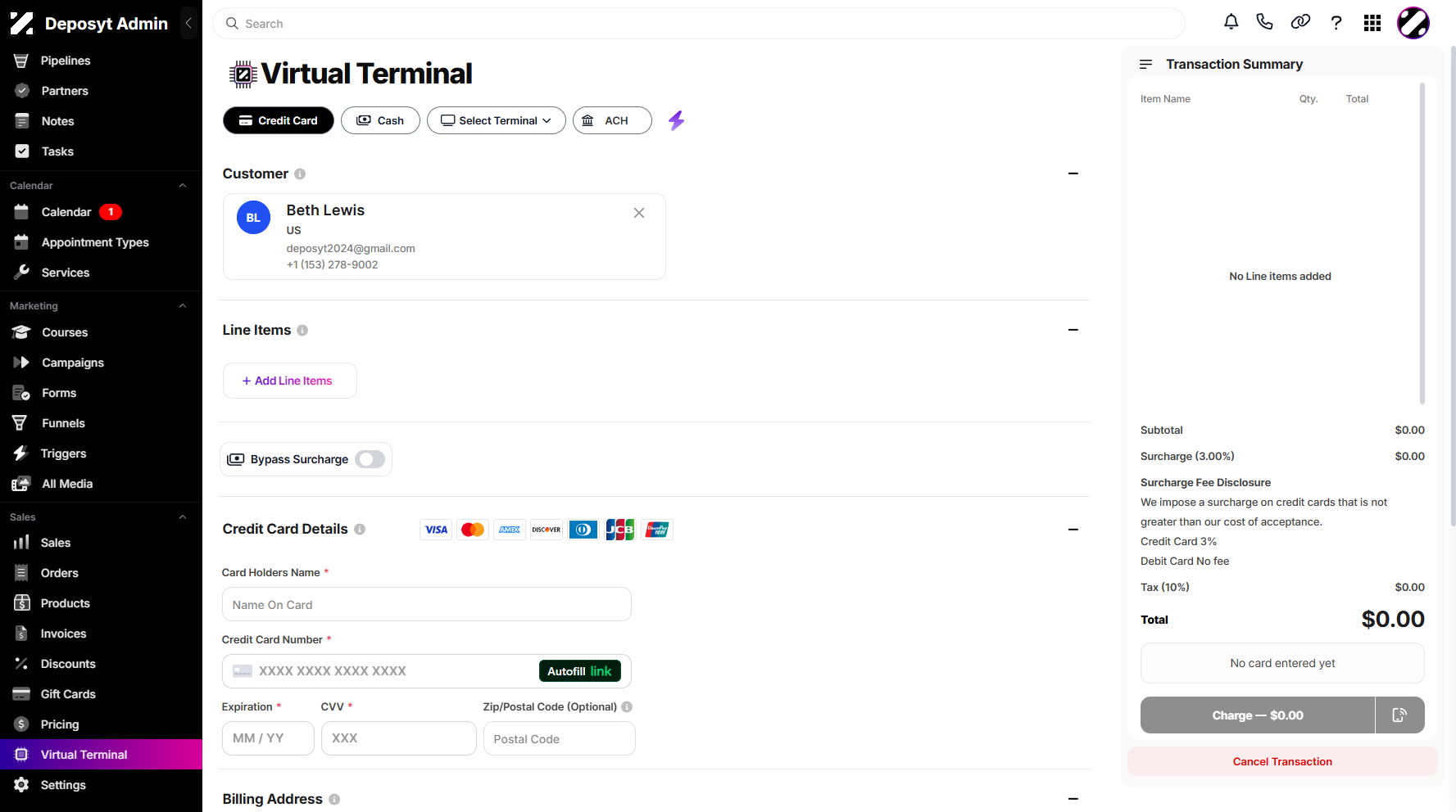 Step 4: Next is the Line Items section, where you can add products by clicking + Add Line Items. A dropdown menu will appear where you can select your product. You can then manage the quantity and tax. You may also click + Add Line Items again to add more products.