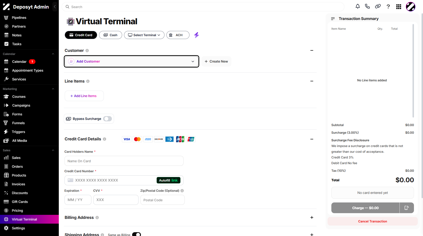 Step 3: In the Customer section, you can either add a customer by selecting an existing one from the dropdown menu or manually create a new one.