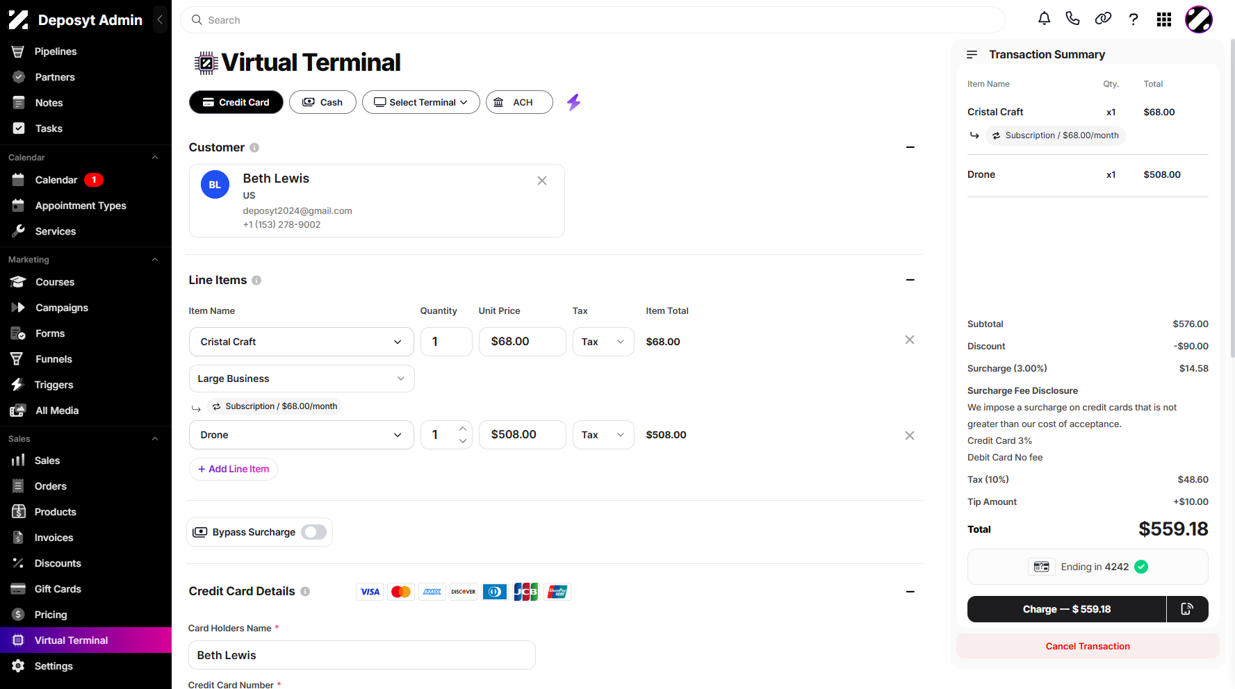Step 8: You can view the transaction summary on the right-hand side of your screen for a complete overview.