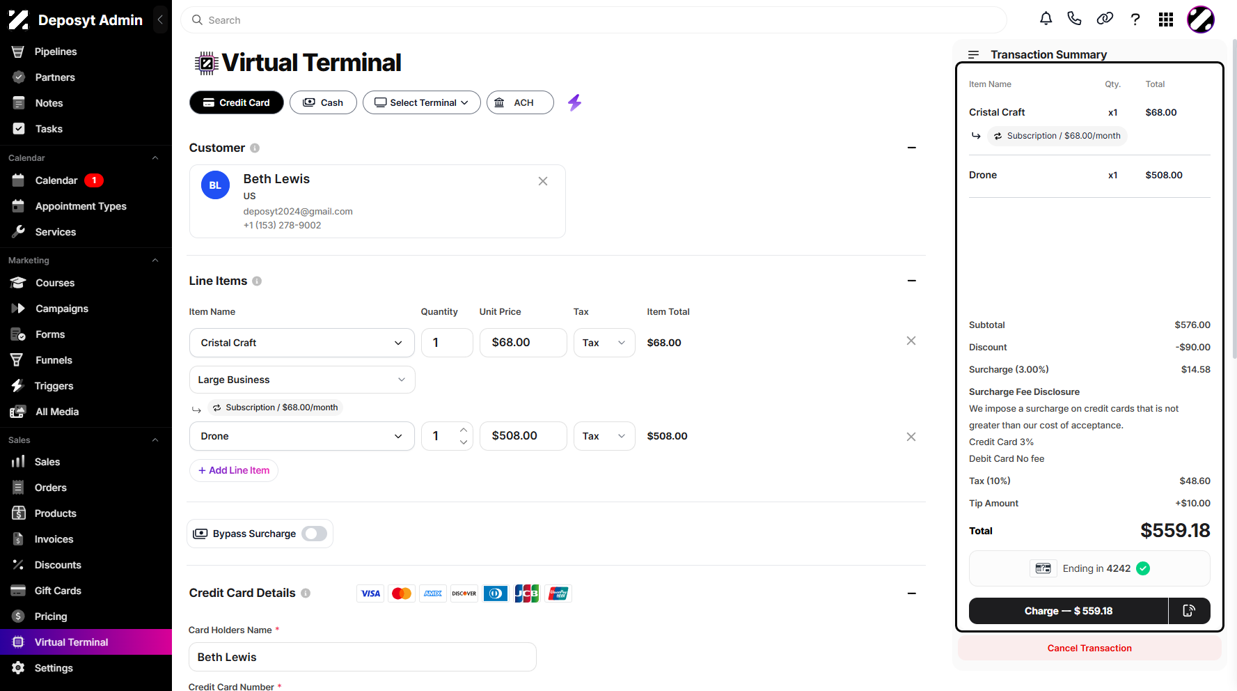 Step 8: You can view the transaction summary on the right-hand side of your screen for a complete overview.