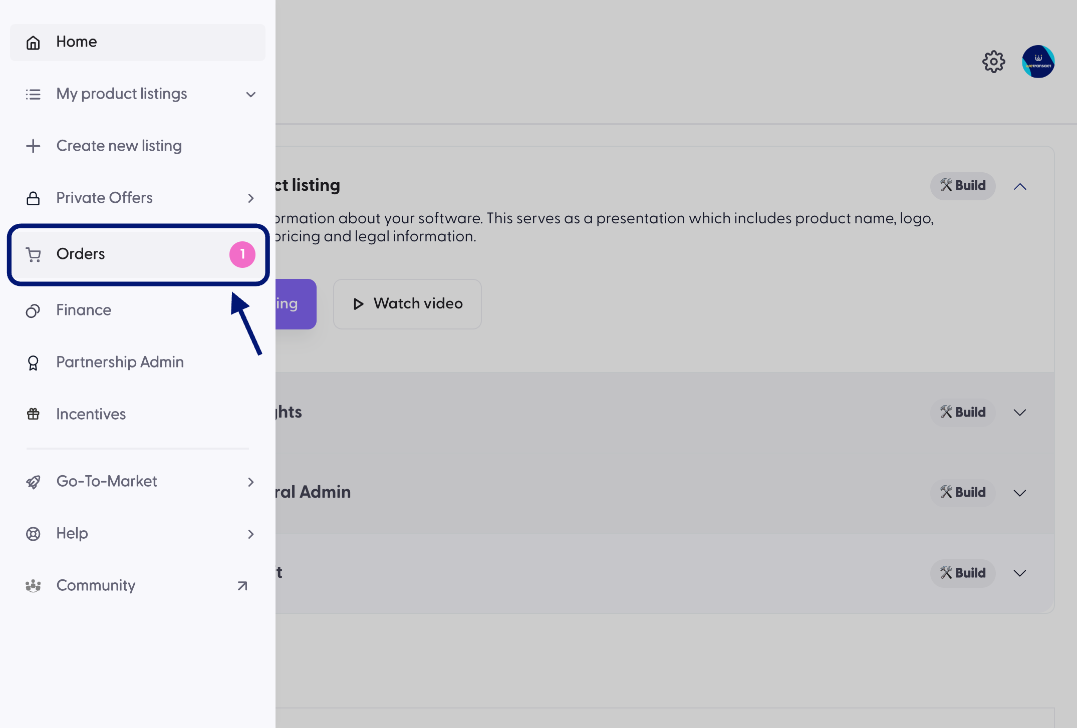 Click on Orders Tab on the left menu.