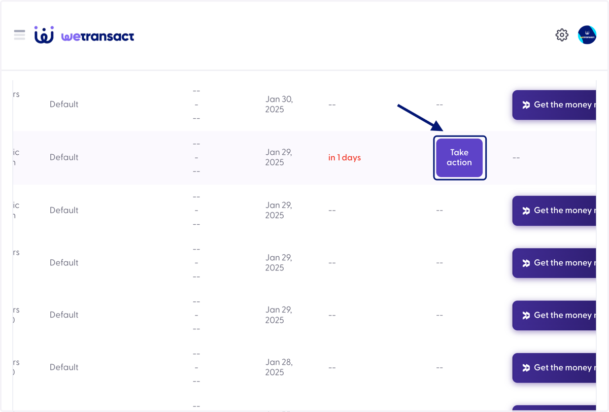 Click on Take action button
