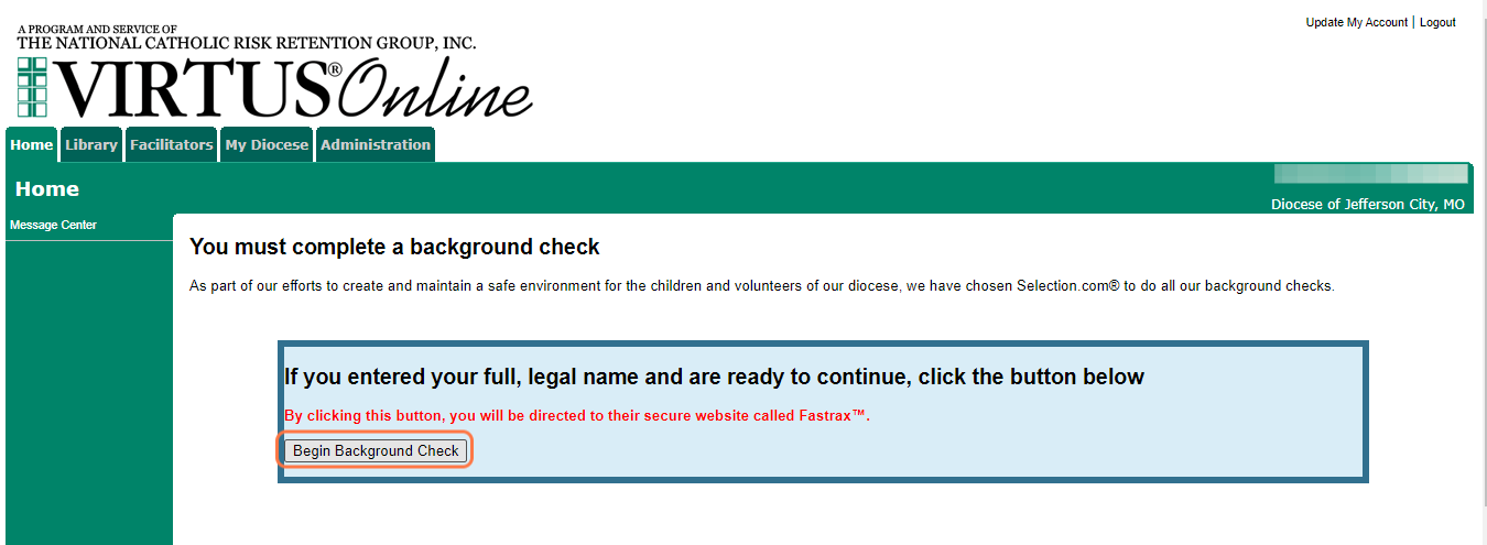 Click on Begin Background Check