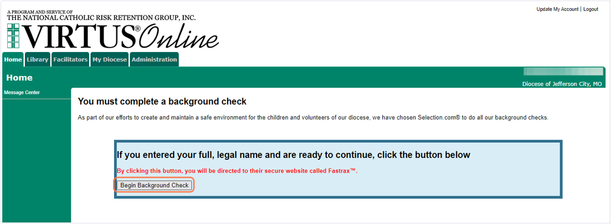 Click on Begin Background Check
