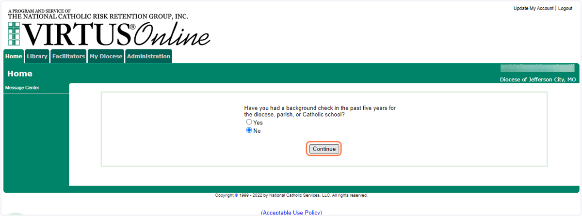 Select response and continue (if applicable)