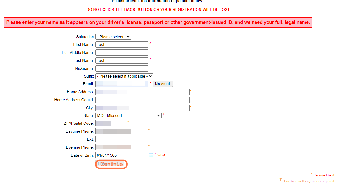Enter account information
