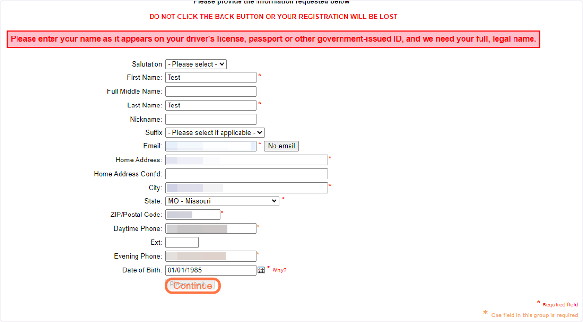 Enter account information