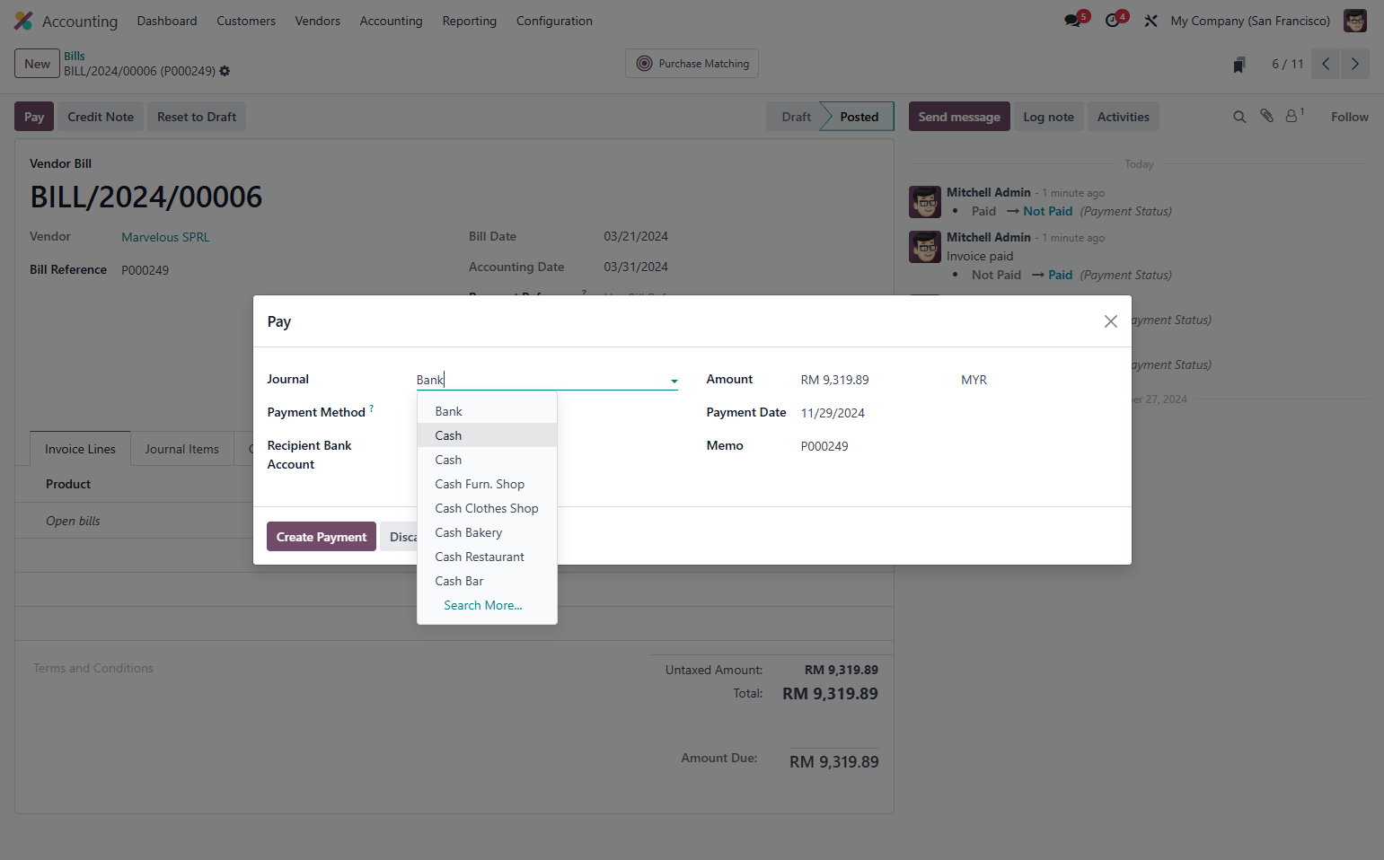 Click on Journal, Select Cash