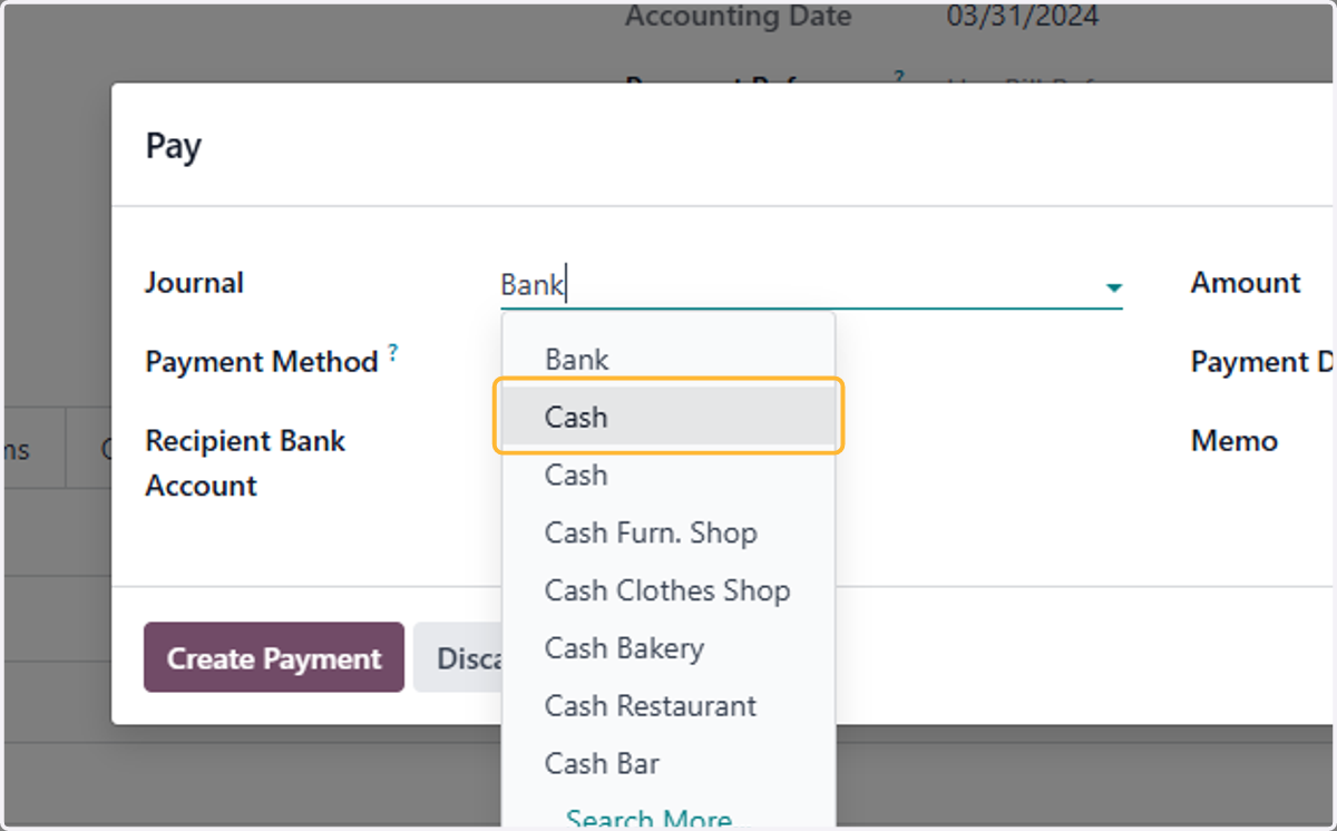 Click on Journal, Select Cash