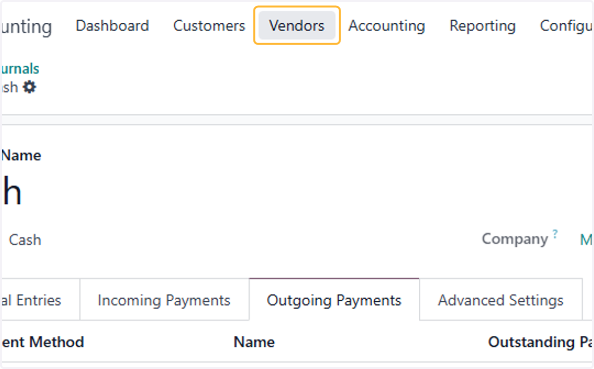 Click on Vendors