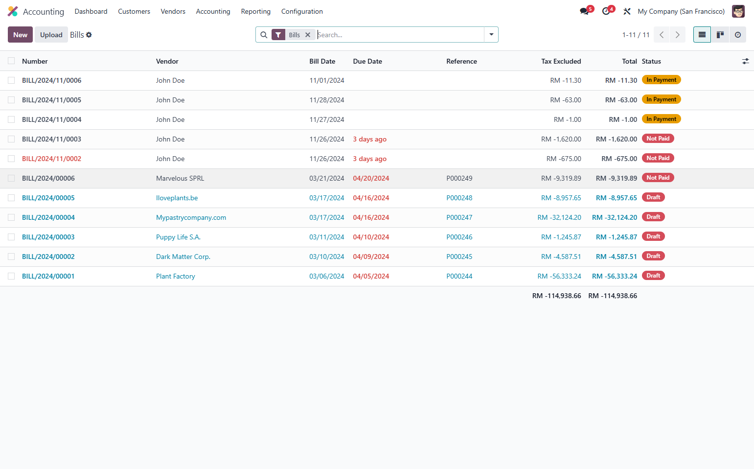 Select a "Not Paid" Invoice