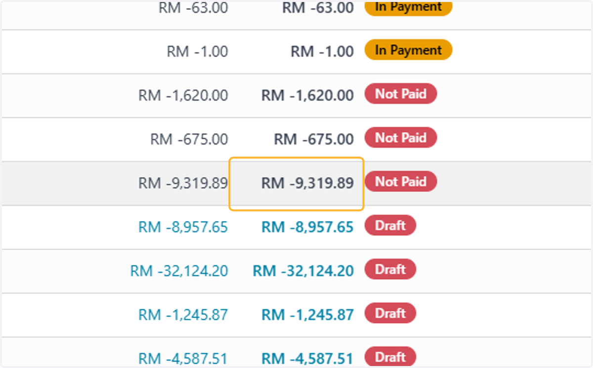 Select a "Not Paid" Invoice