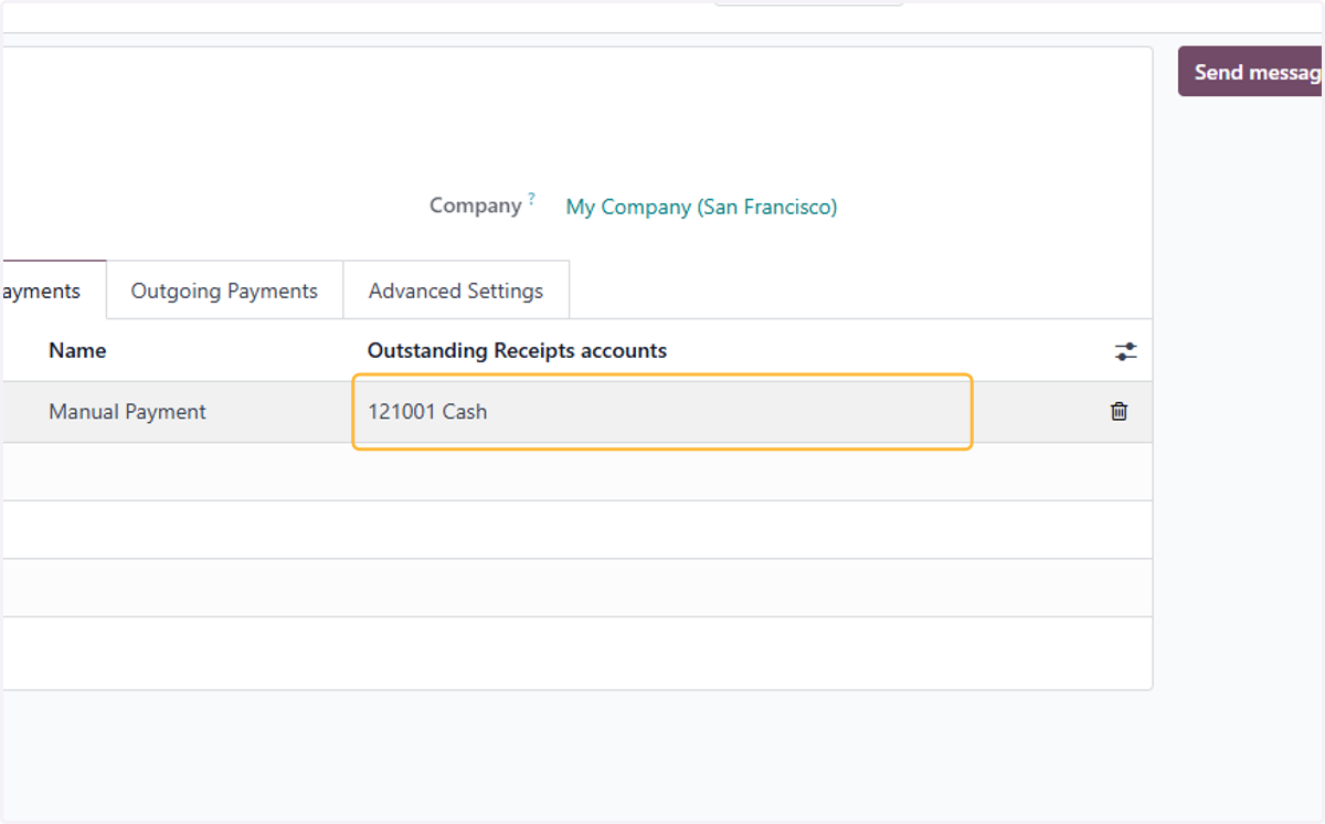 Select relevant Cash account