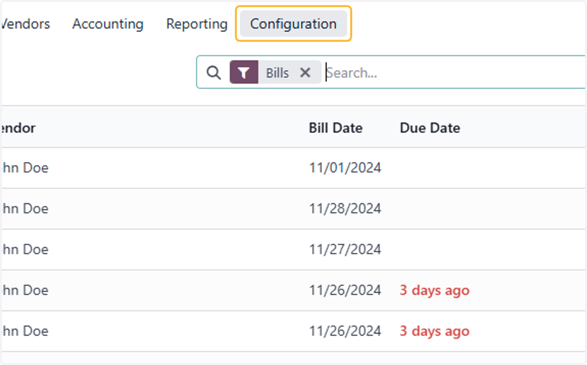 Setting up Cash Journal. Click on Configuration