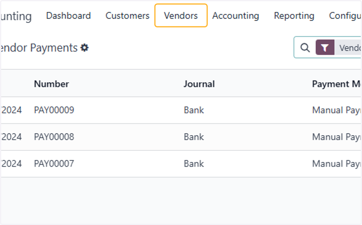 Click on Vendors