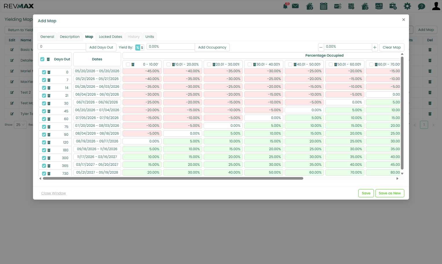 Next, open the Map tab. You will see a default map populated with preconfigured values.