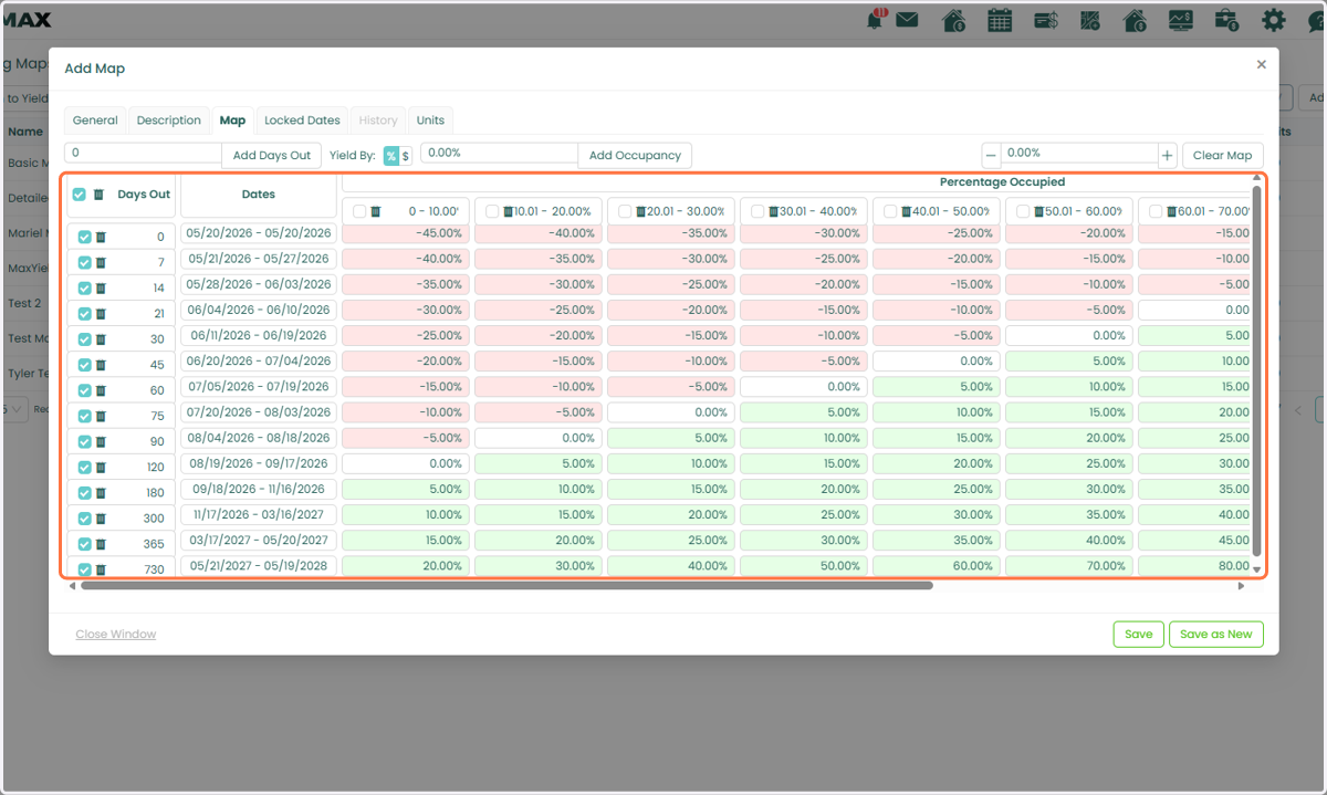 Next, open the Map tab. You will see a default map populated with preconfigured values.