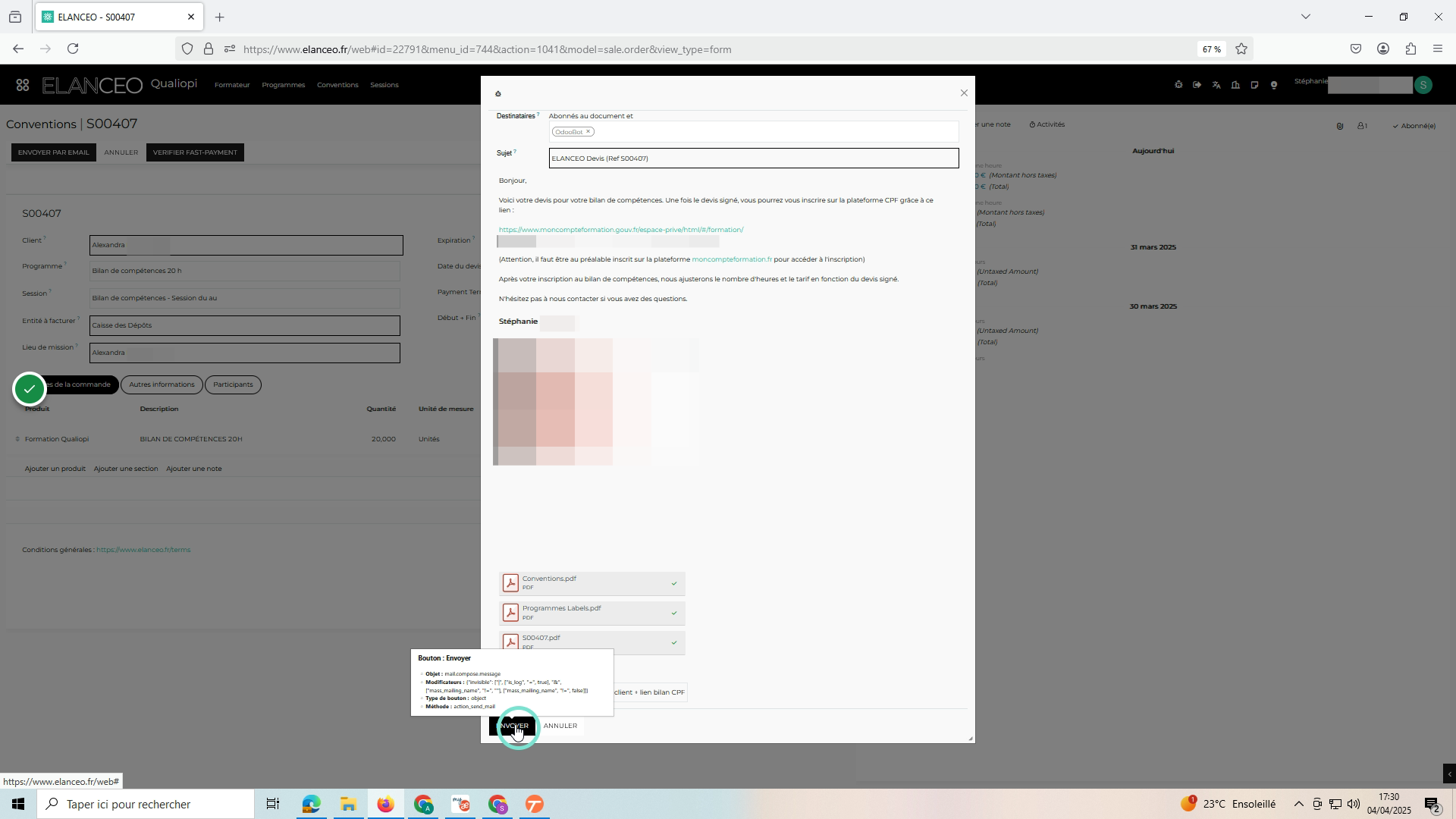 Cliquer sur "envoyer"