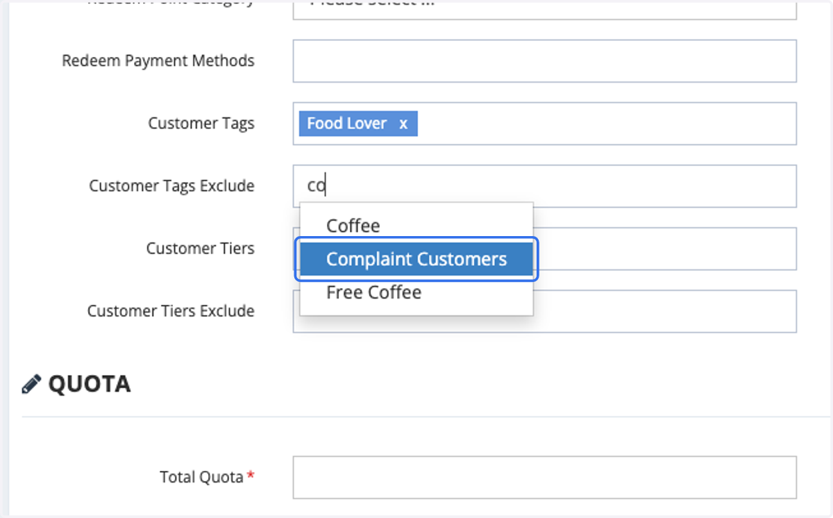 Include the tag that you would like to exclude in this offer.