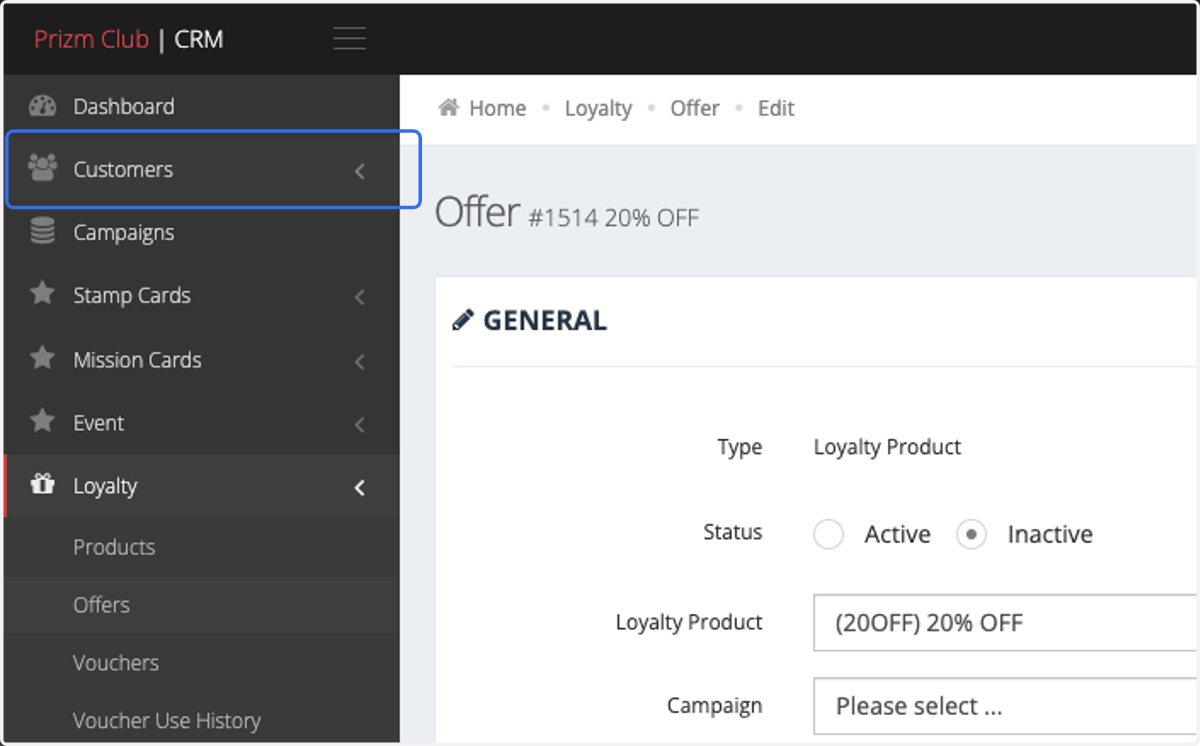 Click on Customers