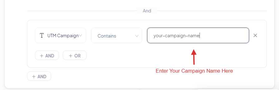 In the empty input, type the name of the UTM Campaign being used on your ad platforms.