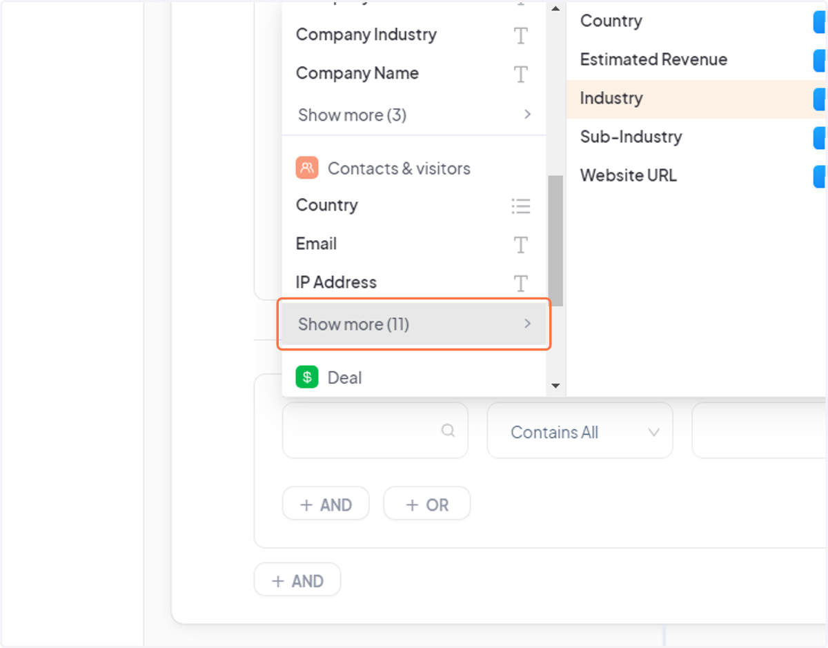 Click "Show more" under "Contacts & visitors"
