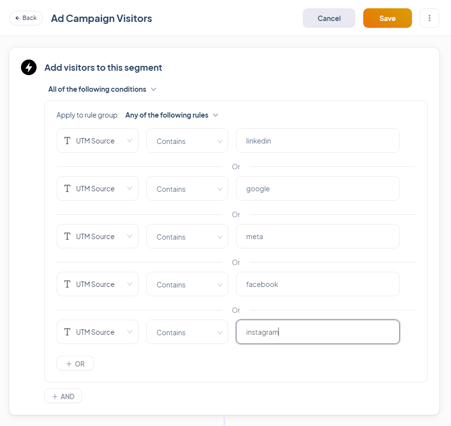Repeat this process for however many ad platforms you've driving traffic from