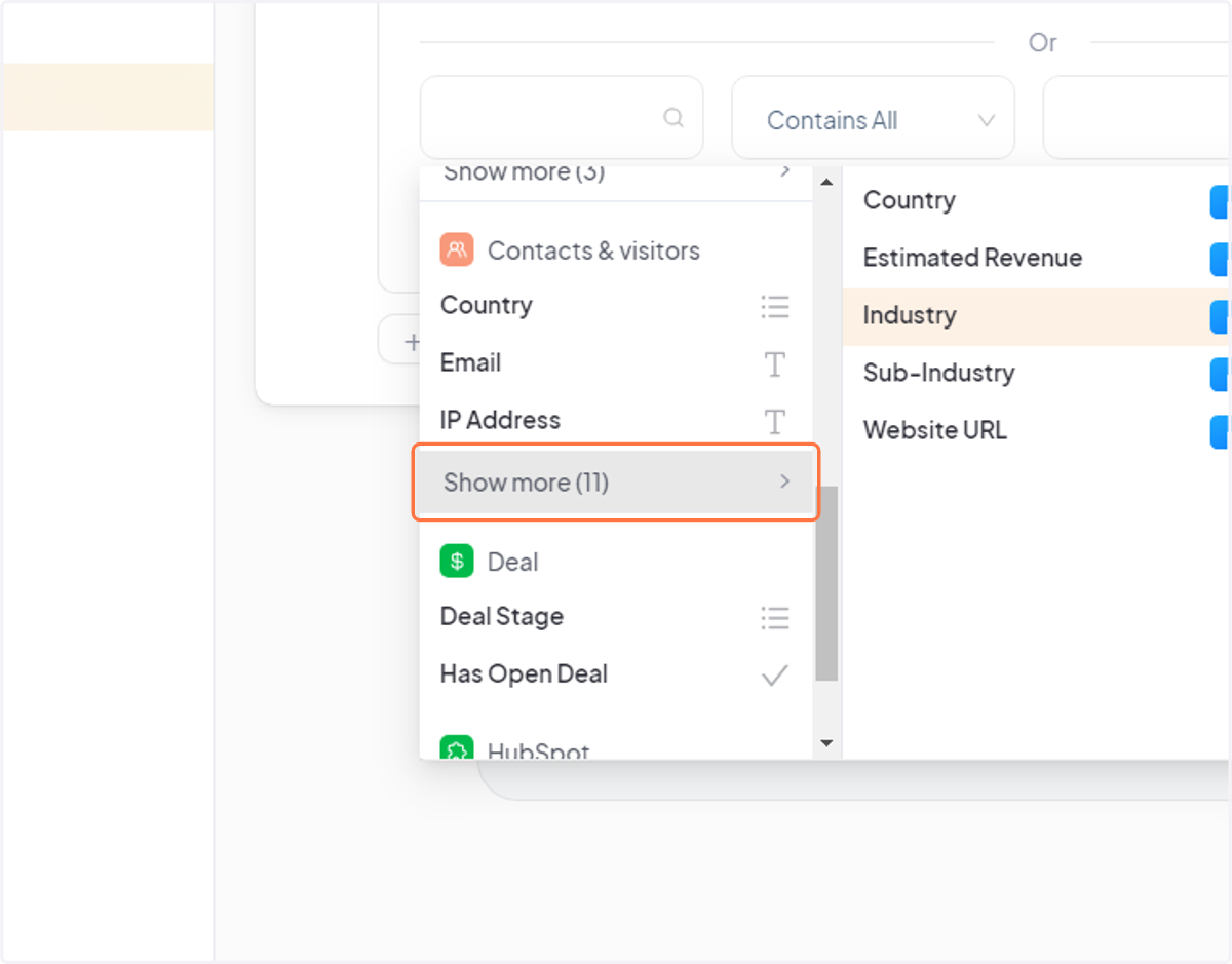 Click "Show more" under "Contacts & visitors"