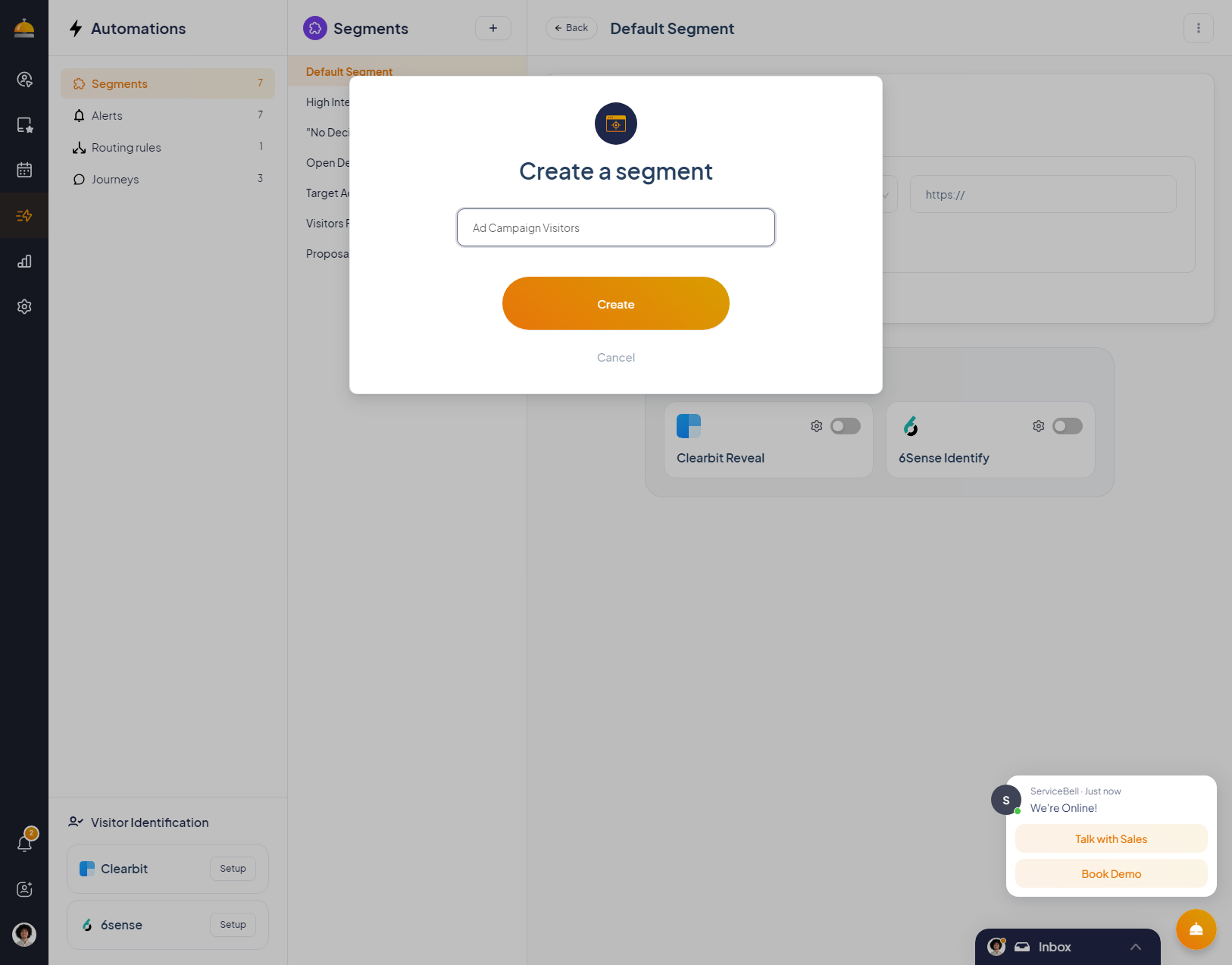 Name it something like: "Ad Campaign Visitors" — and click create