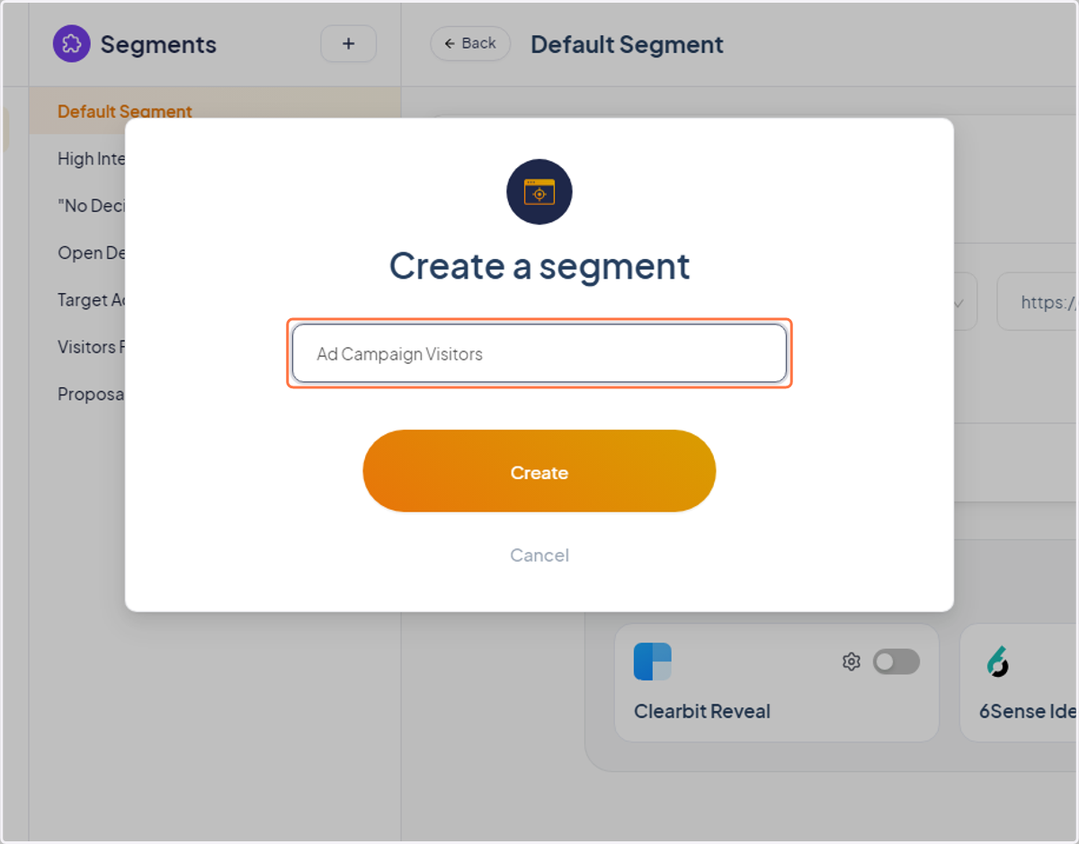 Name it something like: "Ad Campaign Visitors" — and click create
