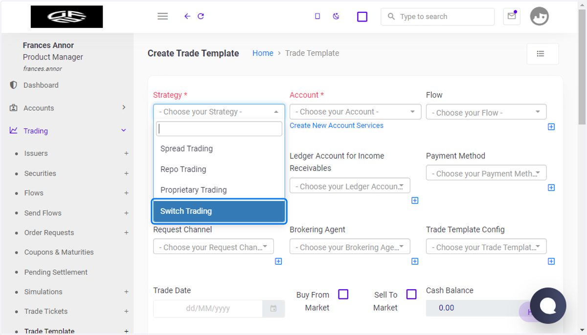 Click on Switch Trading