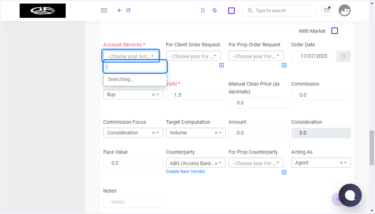 Choose your Account Services